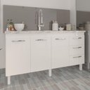 Ver imagem 5 de Balcão Armário Cozinha Gabinete para Pia 148 Cm 3 Gavetas e 3 Portas Deise Branco