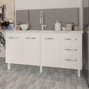 Ver imagem 6 de Balcão Armário Cozinha Gabinete para Pia 148 Cm 3 Gavetas e 3 Portas Deise Branco