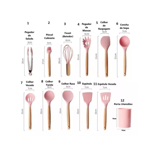 Kit 12 Peças de Utensílios de Silicone para Cozinha - 3