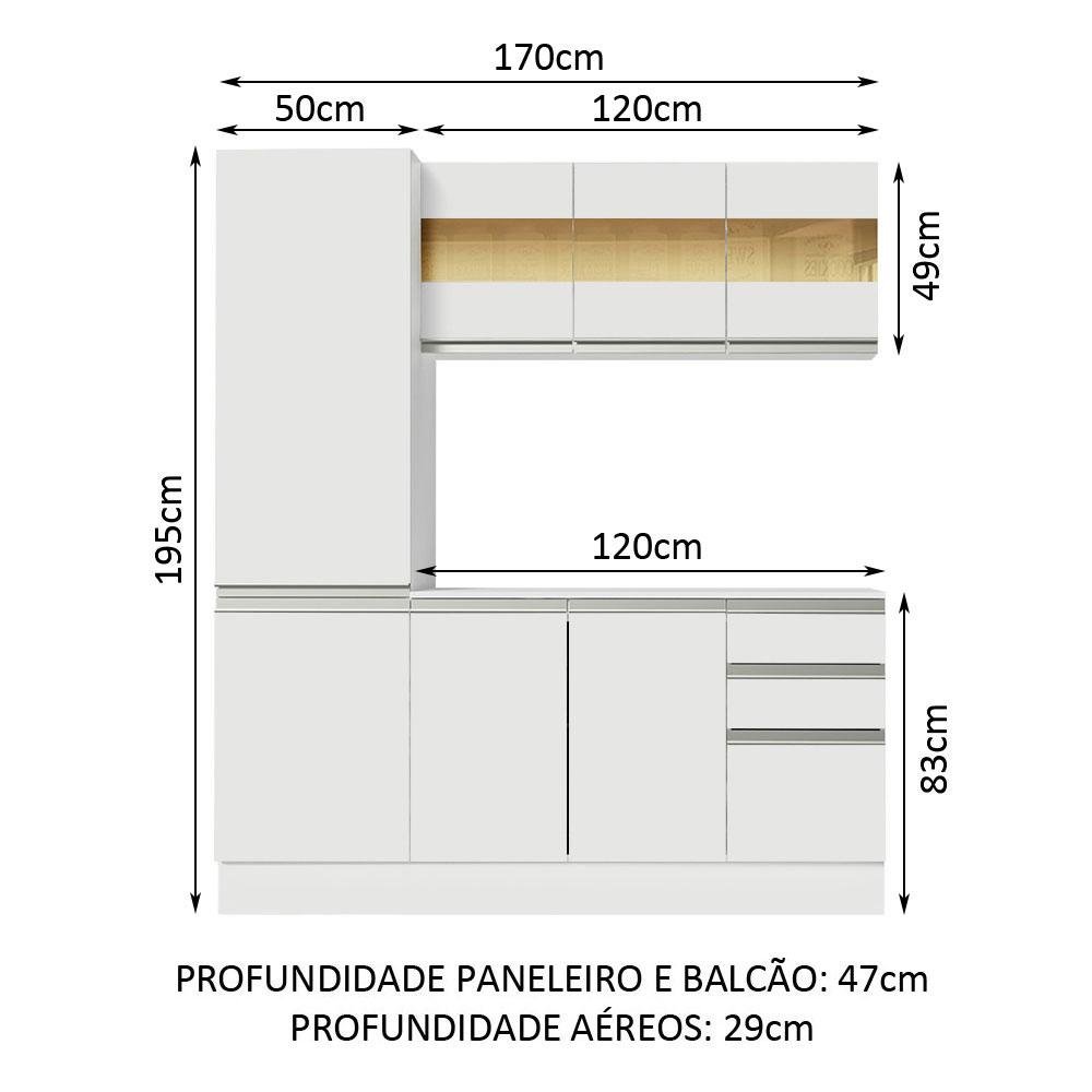 Armário de Cozinha Compacta 100% Mdf 170 Cm Branco Smart Madesa 01 - 3