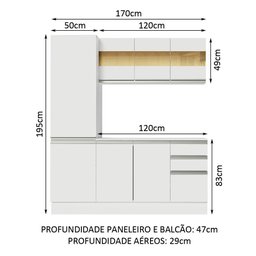 Armário de Cozinha Compacta 100% MDF 170 cm Branco Smart Madesa 01 - 4