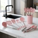 Ver imagem 2 de Kit Utensílios de Cozinha Silicone Rosa 12 Peças com Suporte Cabos Inox Antiaderente