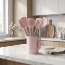 Ver mais imagens de Kit Utensílios de Cozinha Silicone Rosa 12 Peças com Suporte Cabos Inox Antiaderente