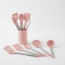 Ver imagem 1 de Kit Utensílios de Cozinha Silicone Rosa 12 Peças com Suporte Cabos Inox Antiaderente