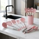 Ver imagem 2 de Kit Utensílios de Cozinha Silicone Rosa 12 Peças com Suporte Cabos Inox Antiaderente