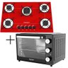 Fogão Cooktop 5 Bocas Vermelho + Forno de Eletrico 44 Litros 127v - 1