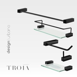 Kit de Acessórios para Banheiro 5 Peças Suporte Quadrado Proteção Grego Metal Preto Fosco Troia - 2