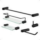 Ver imagem 1 de Kit de Acessórios para Banheiro 5 Peças Suporte Quadrado Proteção Grego Metal Preto Fosco Troia