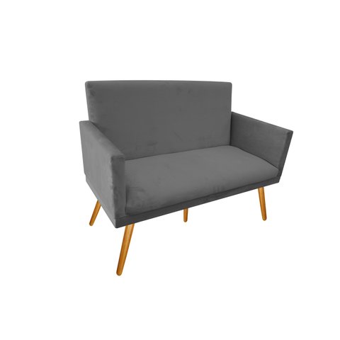 Namoradeira Nina Decorativa Suede Cinza 2 Lugares Pés Madeira Mz Decor