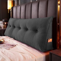 Almofada Para Cabeceira Encosto Apoio Lombar Spot 90cm com Porta Celular Suede - Desk Design - Cinza - 2