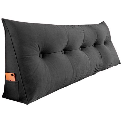 Almofada Para Cabeceira Encosto Apoio Lombar Spot 90cm com Porta Celular Suede - Desk Design - Cinza