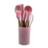 Conjunto de Utensilios Silicone 8 Peças com Cabo de Madeira Cor:rosa - 1