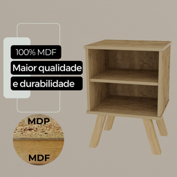 Mesa de Cabeceira Gênesis Freijó - Nicho / Prateleira Mdf Pé de Madeira - 4