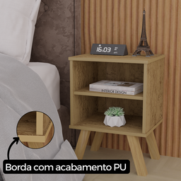 Mesa de Cabeceira Gênesis Freijó - Nicho / Prateleira Mdf Pé de Madeira - 3