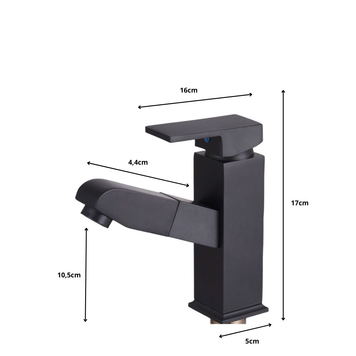 Torneira Preta Extensível para Banheiro com Misturador Monocomando Aço Inox304 - 7