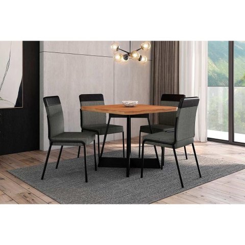 Mesa Sala Jantar Átria 90cm + 4 Cadeias Duo Preto Carraro