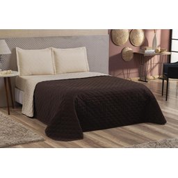 Kit Cobre Leito Colcha Marrom/cáqui 4 Pç Casal Queen com Lençol - 1