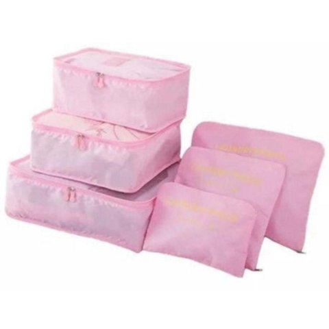 Kit Organizador de Mala 6 em 1 Poliester Rosa Unico Viagem Necessaire Bolsa Porta Roupas Sapato