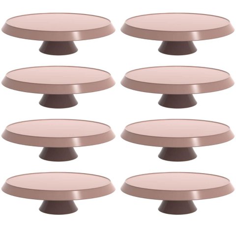Conjunto 8 Boleiras com Pedestal 28cm Porta Tortas e Doces Cor Amêndoa Bubble Crippa
