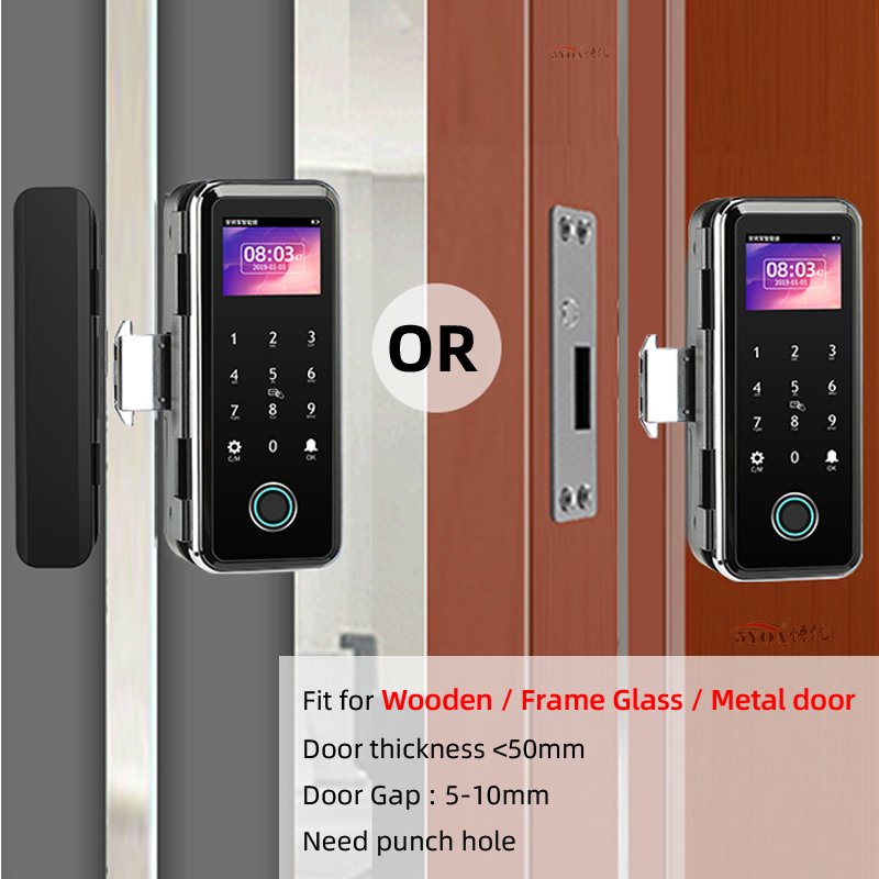 Fingerprint Door Lock para Vidro, Metal De Madeira, Não Limitada, Casa Inteligente, Controle WeChat 