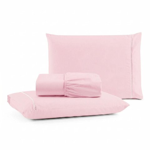 Jogo de Cama Lençol Egípcio King 3 Peças Micropercal 600 Fios Macio Rosa Casa Show Enxovais