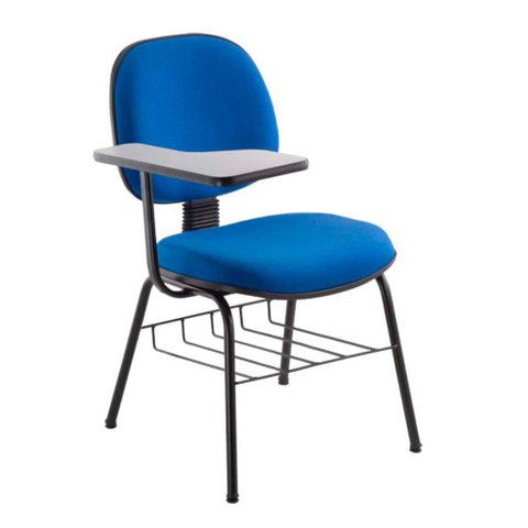Cadeira Universitária Executiva com Prancheta e Porta Livros Assento e Encosto em Estofado Azul