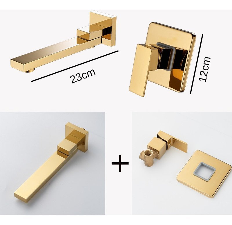 Torneira Moderna Misturador De Parede Banheiro Dourada - 5