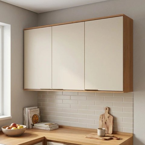 Armário de Cozinha Aéreo Modulado 100% MDF 3 Portas 120cm Princess Freijó/Areia Bege