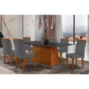 Ver imagem 1 de Conjunto: Mesa de Cozinha Luna Tampo Madeirado C/ Vidro Canto Curvo 180x90 e 6 Cadeiras Amsterdã