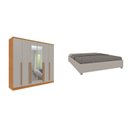 Ver imagem 1 de Conjunto Guarda Roupa Casal 6 Portas 8 Gavetas Puxador MDF com Espelho Portugal e Cama Casal Monaco Bege/Cinamomo/Off White
