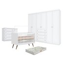Ver imagem 1 de Quarto de Bebê Q Encanto 3820 Retrô 6 Portas 4 Gavetas MDP MDF 262cm Branco Acetinado Qmovi
