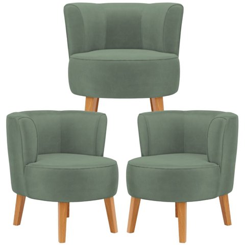 Conjunto 3 Cadeiras Modernas para Recepção Clinica Macia Tecido Veludo Confortável Pés de Madeira