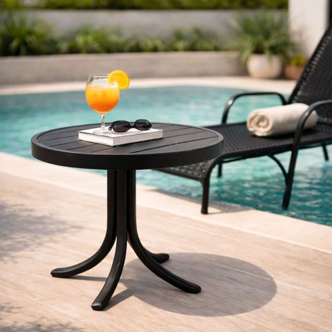 Mesa de Centro ou Lateral Ripada Alumínio 55cm Área Externa