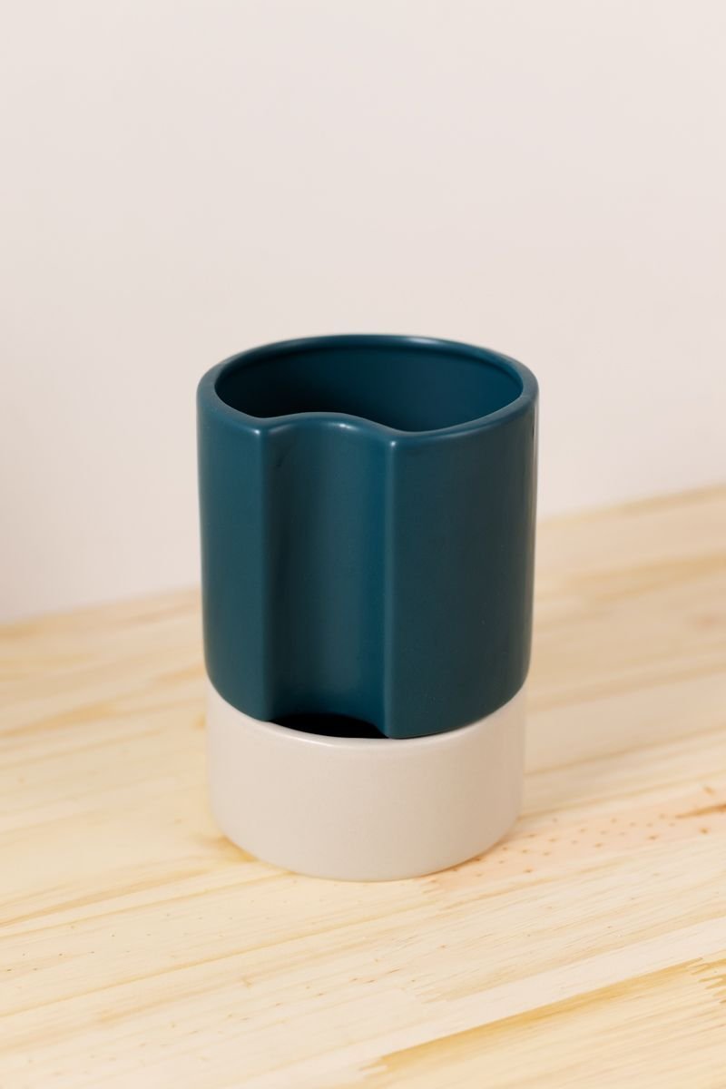 Vaso autoirrigavel alto em ceramica azu - 2