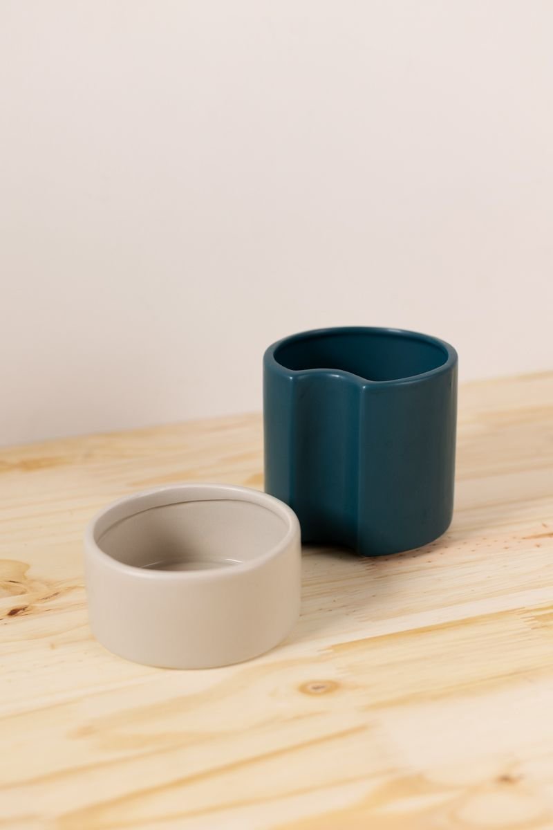 Vaso autoirrigavel alto em ceramica azu - 3