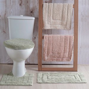Jogo Tapete de Banheiro 3 Pçs Antiderrapante 100% Algodão Rosa