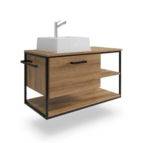 Gabinete Suspenso Banheiro Placaeponto Mel 80cm com Cuba Preto/mel