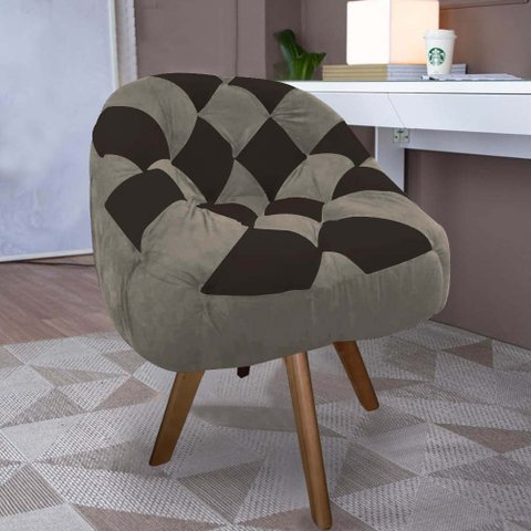 Poltrona Paloma Escritório Sala Giratória Madeira Suede Cappuccino e Suede Marrom - Dominic Decor