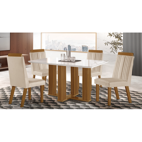 Conjunto de Jantar Mesa Florença 160CMX80CM Tampo 4 Cadeiras Florença Creme