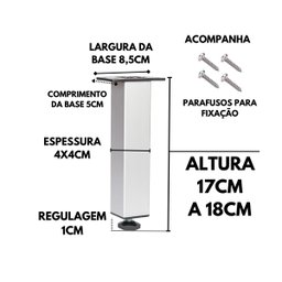 Kit 4 Pé Alumínio 17cm Fosco Cozinha Móveis 40x40 Regulável - 5
