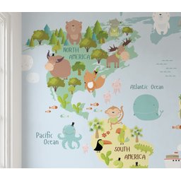 Papel de parede infantil Mapa Mundi animais M² VR49 - 2
