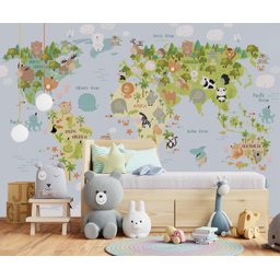 Papel de parede infantil Mapa Mundi animais M² VR49 - 3