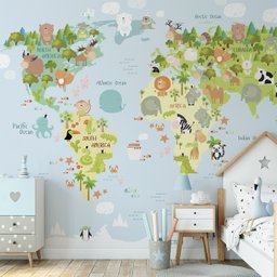 Papel de parede infantil Mapa Mundi animais M² VR49 - 5