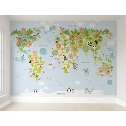 Papel de parede infantil Mapa Mundi animais M² VR49 - 1