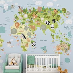 Papel de parede infantil Mapa Mundi animais M² VR49 - 4