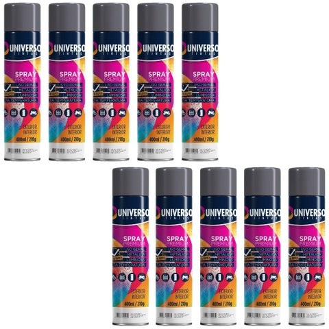 Tinta Spray 400ml Cinza Grafite Uso Geral em Aço Ferro Gesso Cerâmica Couro | Universo | Kit 10 Un