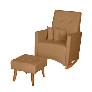 Poltrona de Amamentação Balanço Ana com Puff Bouclê:ocrê