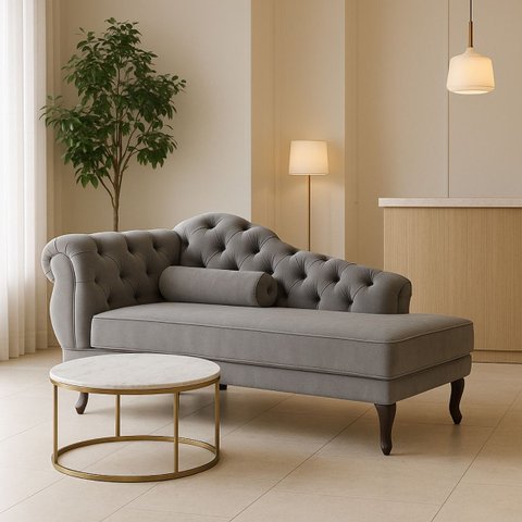 Chaise Recamier 150 Cmem Veludo Pés Luis Xv Capitonê de Luxo