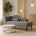 Ver imagem 1 de Chaise Recamier 150 Cmem Veludo Pés Luis Xv Capitonê de Luxo