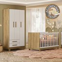Ver imagem 1 de Quarto de Bebê com Roupeiro 4340 e Berço 4315 Freijó Branco Acetinado + Colchão Gazin Patoti Móveis